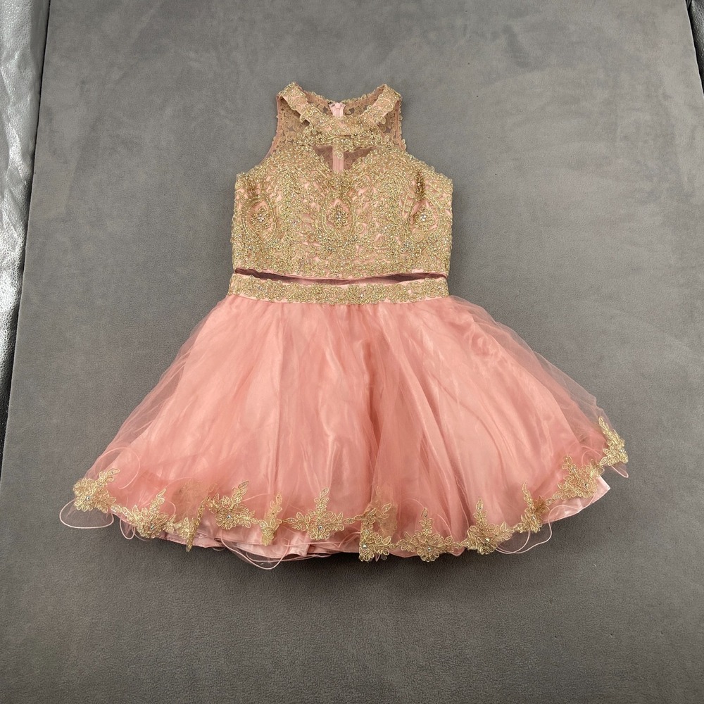 Cindy Collection Dress Sz Large Pink Sheer Waist Cutout Flared Hem Beaded
